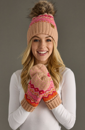 blush, pink + orange pom beanie