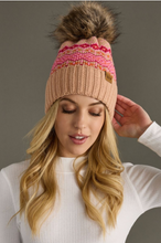 Load image into Gallery viewer, blush, pink + orange pom beanie