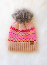 Load image into Gallery viewer, blush, pink + orange pom beanie