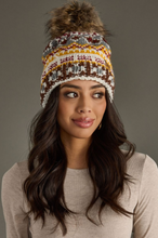 Load image into Gallery viewer, ivory, red + gold pom beanie