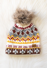 Load image into Gallery viewer, ivory, red + gold pom beanie