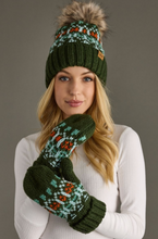 Load image into Gallery viewer, green, blue + orange pom beanie