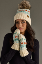 Load image into Gallery viewer, ivory, blue, green + orange mittens