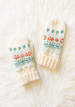 Load image into Gallery viewer, ivory, blue, green + orange mittens