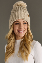 Load image into Gallery viewer, cream chunky knit pom beanie