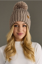 Load image into Gallery viewer, taupe chunky knit pom beanie