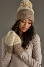Load image into Gallery viewer, cream + taupe chunky knit pom beanie