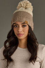 Load image into Gallery viewer, cream + taupe chunky knit pom beanie