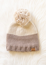 Load image into Gallery viewer, cream + taupe chunky knit pom beanie