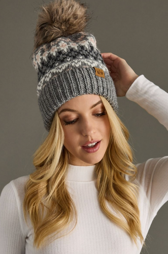 grey, blush + ivory nordic pom beanie