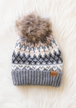 Load image into Gallery viewer, grey, blush + ivory nordic pom beanie