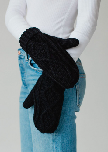 black cable mittens