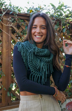 Load image into Gallery viewer, olive chenille tassel fringe infinity scarf