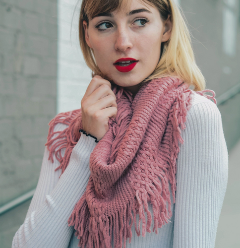 mauve pointelle fringe infinity scarf