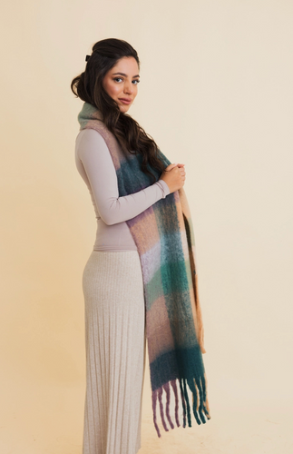 cozy teal green + lilac plaid scarf