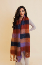 Load image into Gallery viewer, cozy red + navy plaid scarf