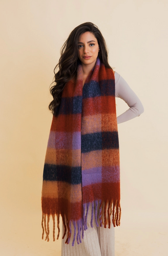 cozy red + navy plaid scarf