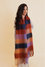 Load image into Gallery viewer, cozy red + navy plaid scarf