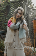 Load image into Gallery viewer, cozy blue + oatmeal colorblock scarf