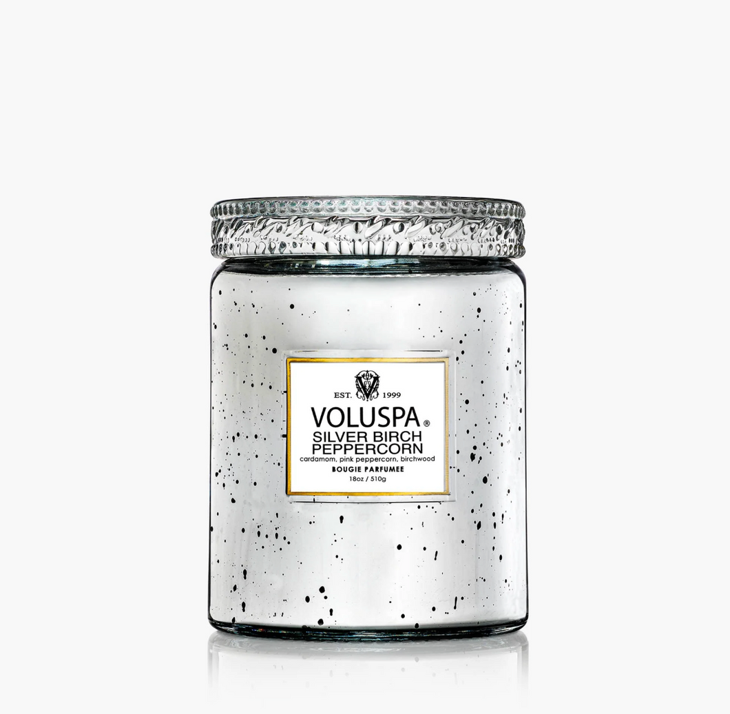 voluspa silver birch peppercorn large jar candle