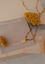Load image into Gallery viewer, believe in miracles mini tag necklace