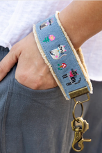Load image into Gallery viewer, natural life denim embroidered cat keychain