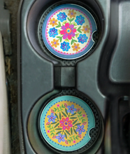 Load image into Gallery viewer, natural life mustard folk flower car coasters