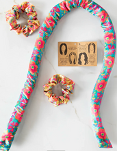 Load image into Gallery viewer, natural life teal floral satin heatless hair curler