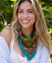 Load image into Gallery viewer, natural life printed cotton bandana - teal filigree scarf