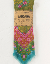 Load image into Gallery viewer, natural life printed cotton bandana - teal filigree scarf