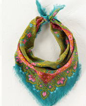 Load image into Gallery viewer, natural life printed cotton bandana - teal filigree scarf