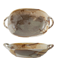 Load image into Gallery viewer, reactive glaze stoneware baker/server with handles