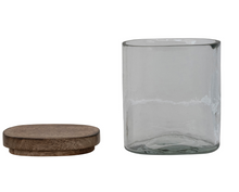 Load image into Gallery viewer, 14oz hand-blown glass jar with mango wood lid