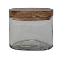 Load image into Gallery viewer, 8oz hand-blown glass jar with mango wood lid