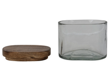 Load image into Gallery viewer, 8oz hand-blown glass jar with mango wood lid