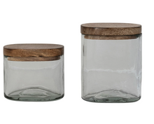 Load image into Gallery viewer, 8oz hand-blown glass jar with mango wood lid
