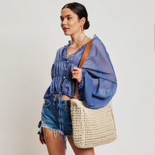 Load image into Gallery viewer, bree cream + tan woven shoulder bag