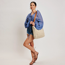 Load image into Gallery viewer, bree cream + tan woven shoulder bag