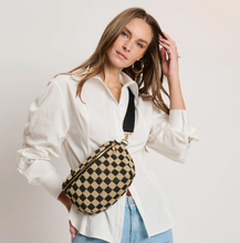 Load image into Gallery viewer, black + natural large checkered belt bag