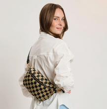 Load image into Gallery viewer, black + natural large checkered belt bag