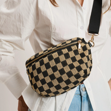 Load image into Gallery viewer, black + natural large checkered belt bag