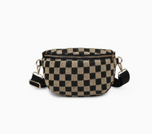 Load image into Gallery viewer, black + natural large checkered belt bag