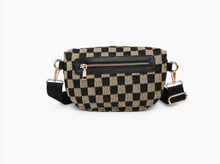 Load image into Gallery viewer, black + natural large checkered belt bag