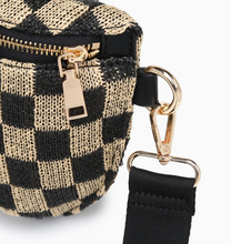 Load image into Gallery viewer, black + natural large checkered belt bag