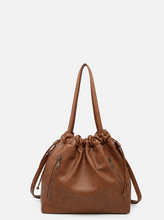 Load image into Gallery viewer, saddle brown soft leather drawstring purse