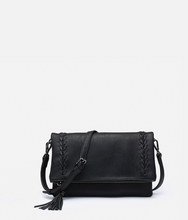 Load image into Gallery viewer, black soft leather foldover whipstitch clutch + crossbody