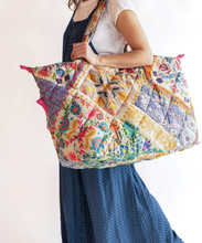 Load image into Gallery viewer, natural life puffy weekender bag mandala patchwork