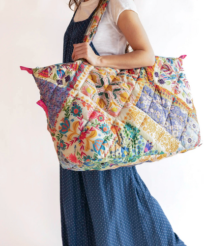 natural life puffy weekender bag mandala patchwork
