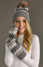 Load image into Gallery viewer, grey, blush + ivory nordic pom beanie