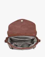 Load image into Gallery viewer, whipstitch flapover crossbody purse | beige, ivory + black